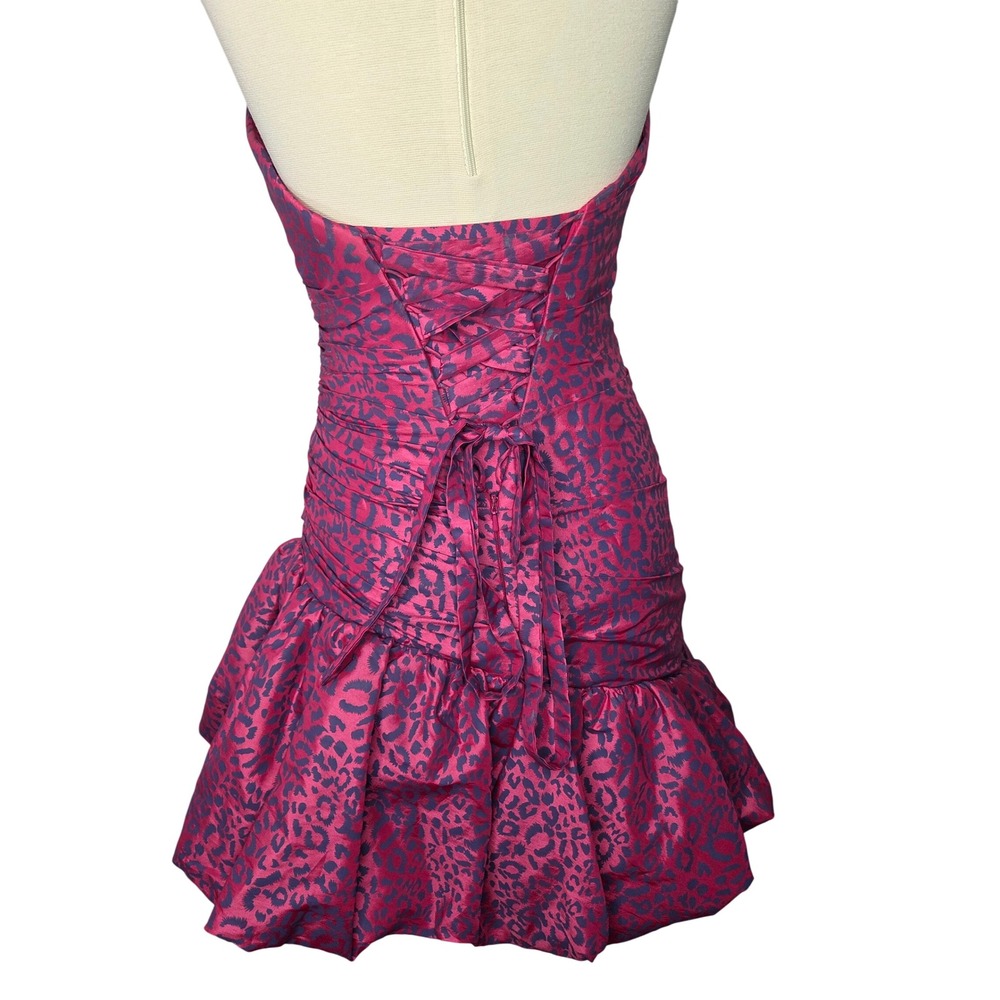 Flirt by Maggie Sottero Strapless Leopard Ruched Bodycon Ruffle Dress‎ Size 6 - Picture 3 of 8